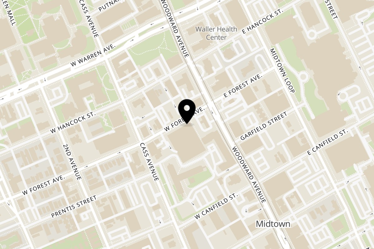 Map showing the location of Mezcal Mexican Restaurant-Detroit on 51 W Forest Ave in Detroit